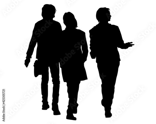 Crowds people walking on street. Isolated silhouette on a white background