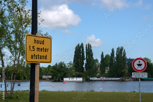 Billboard Keep 1.5 Meter Distance At The Somerlust Park At Amsterdam The Netherlands 25-5-2020 photo