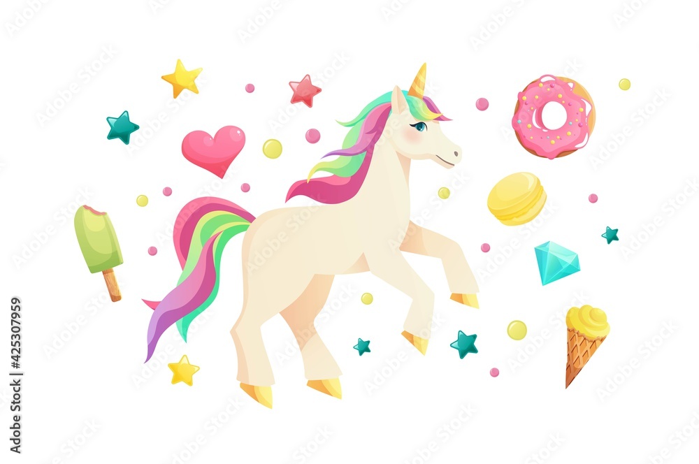 Cute unicorn in flat style. Cartoon vector illustration. Cute unicorn in flat style. Cartoon vector illustration.