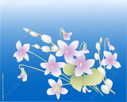 Greeting card with delicate spring bouquet of violets and pussy willow branches