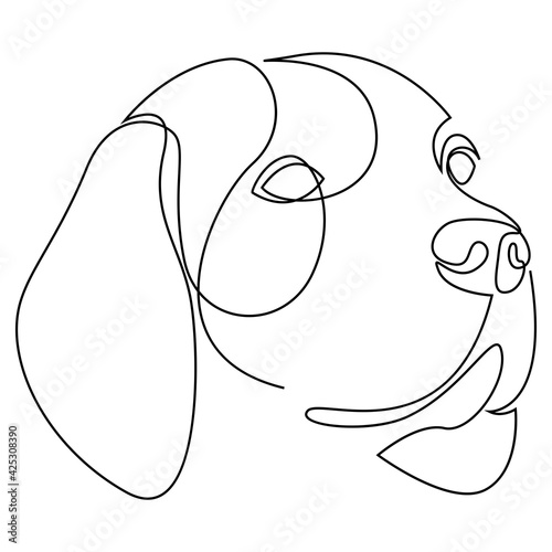 Continuous line Beagle. Single line minimal style dog vector illustration. Portrait.