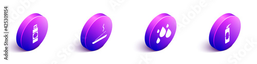 Set Isometric Cream or lotion cosmetic tube, Scented spa stick, Water drop and Spray can for hairspray icon. Vector