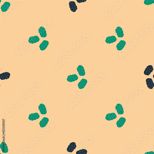 Green and black Chicken nuggets icon isolated seamless pattern on beige background. Vector Illustration