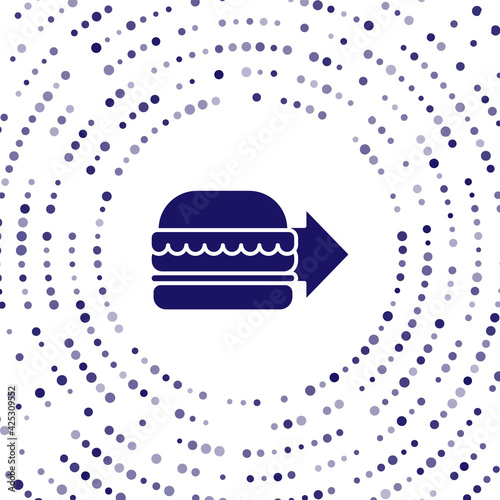 Blue Online ordering and burger delivery icon isolated on white background. Abstract circle random dots. Vector Illustration