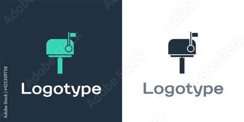 Logotype Mail box icon isolated on white background. Mailbox icon. Mail postbox on pole with flag. Logo design template element. Vector Illustration