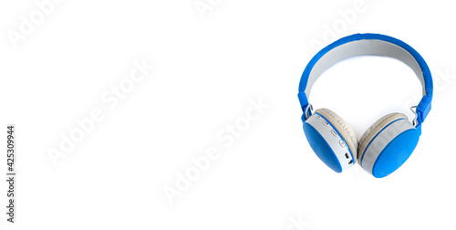 Blue headphone (headset) isolated on white background.