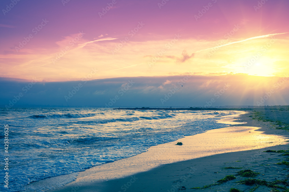 Fototapeta premium Seascape in the evening. Sunset over the sea. Nature landscape
