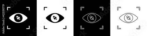 Set Eye scan icon isolated on black and white background. Scanning eye. Security check symbol. Cyber eye sign. Vector