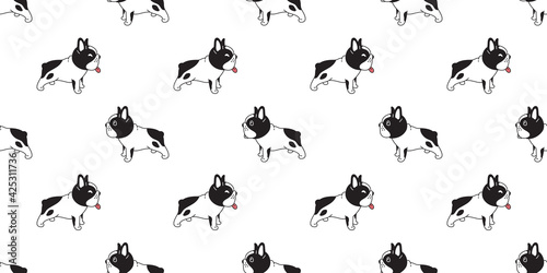 dog seamless pattern french bulldog smile vector footprint paw cartoon repeat wallpaper tile background scarf isolated illustration doodle design