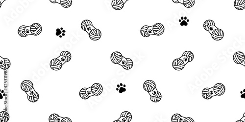 yarn ball seamless pattern vector balls of yarn knitting needles toy tile background repeat wallpaper cartoon isolated illustration design