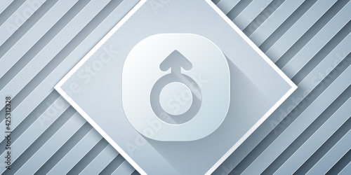 Paper cut Mars symbol icon isolated on grey background. Astrology, numerology, horoscope, astronomy. Paper art style. Vector
