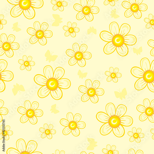 pattern of simple flowers in yellow shades, cartoon illustration, vector,