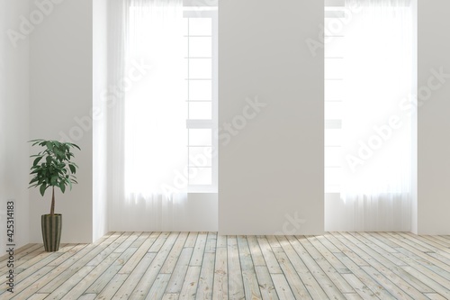 White empty room. Scandinavian interior design. 3D illustration