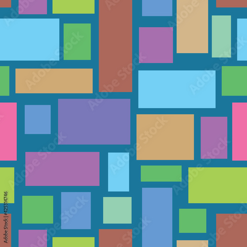 pattern of multicolored rectangles on a blue background, cartoon illustration, vector,