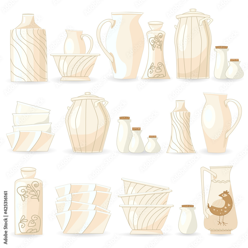 collection of white cute ceramic crockery for your design collection of white cute ceramic crockery for your design