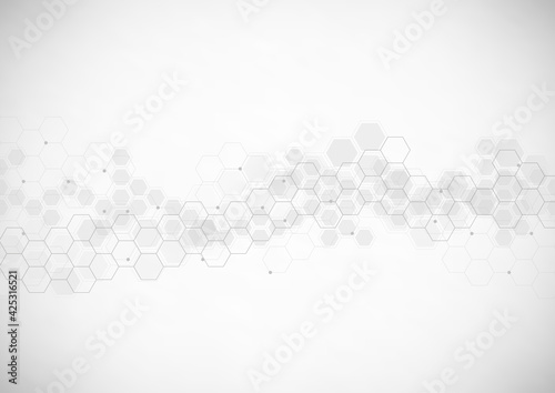 Abstract technology background with hexagons shape pattern. Concepts of healthcare technology, health, science and innovation medicine