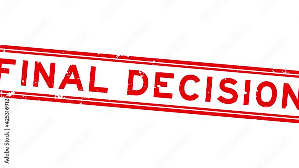 Grunge red final decision word square rubber seal stamp zoom on white background