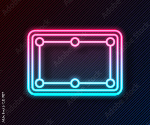 Glowing neon line Billiard table icon isolated on black background. Pool table. Vector