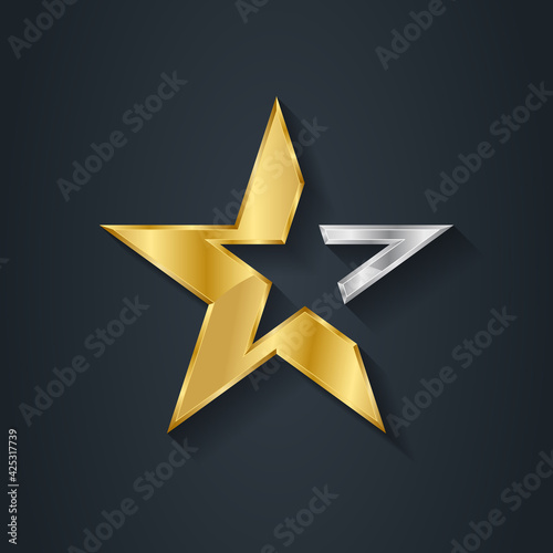 Luxury Gold star inlaid with a silver element. Original design element.