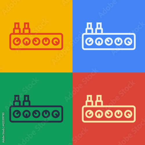 Pop art line Sound mixer controller icon isolated on color background. Dj equipment slider buttons. Mixing console. Vector