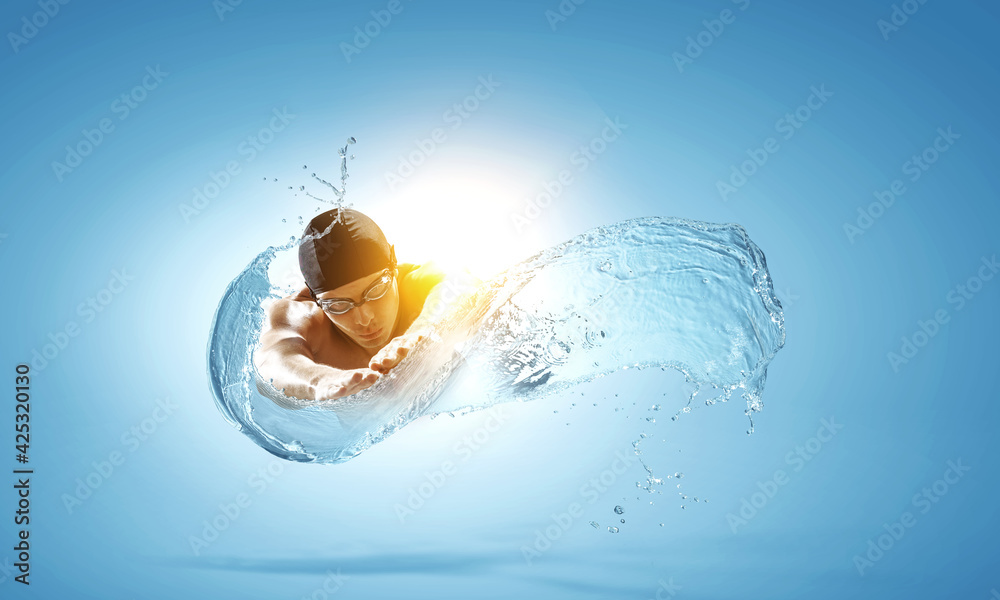 Professional man swimmer on a wave Professional man swimmer on a wave
