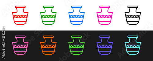 Set line Ancient amphorae icon isolated on black and white background. Vector