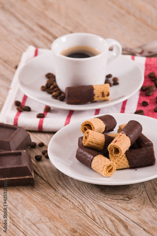 Chocolate wafer rolls.
Chocolate wafer rolls.