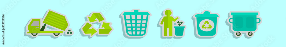 set of garbage cartoon icon design template with various models. vector illustration isolated on blue background set of garbage cartoon icon design template with various models. vector illustration isolated on blue background
