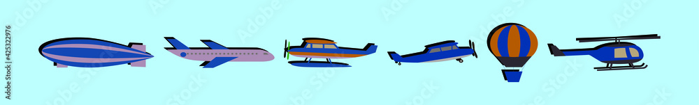 set of airplane cartoon icon design template with various models. vector illustration isolated on blue background