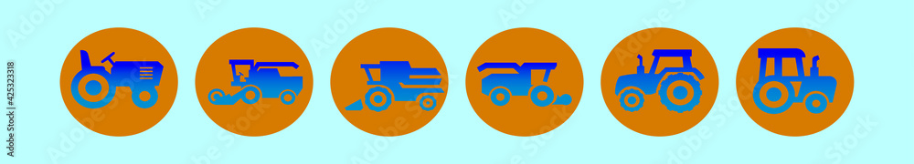 set of tractor cartoon icon design template with various models. vector illustration isolated on blue background set of tractor cartoon icon design template with various models. vector illustration isolated on blue background