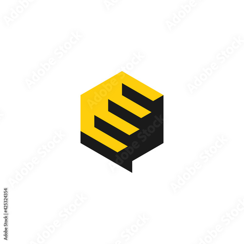 Stairs in hexagonal shape logo template with speech bubble design vector