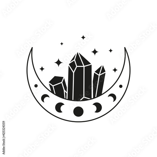 Boho crescent with moon phases, crystals and stars.