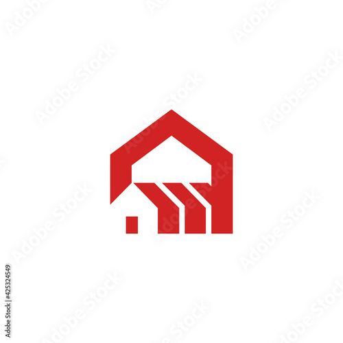 house logo template - negative space monogram of residential design vector