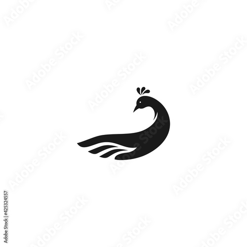 Unique combination of peacock and hand logo - monogram silhouette design