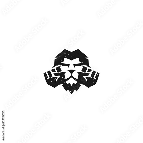 Cool lion head with 2 fists - strong negative space of lion face vector.