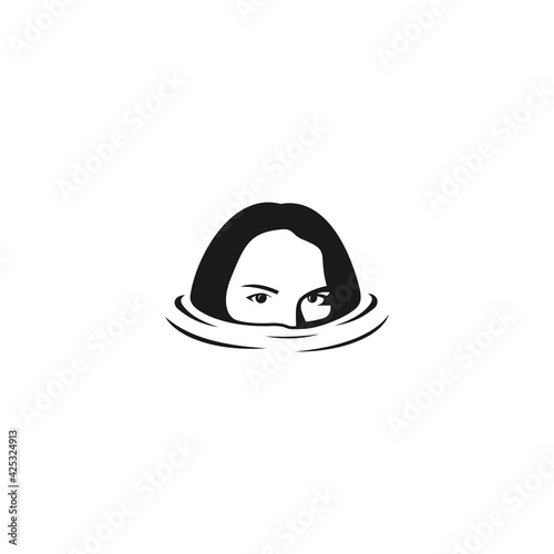 mysterious woman spy half face drown in water logo design vector