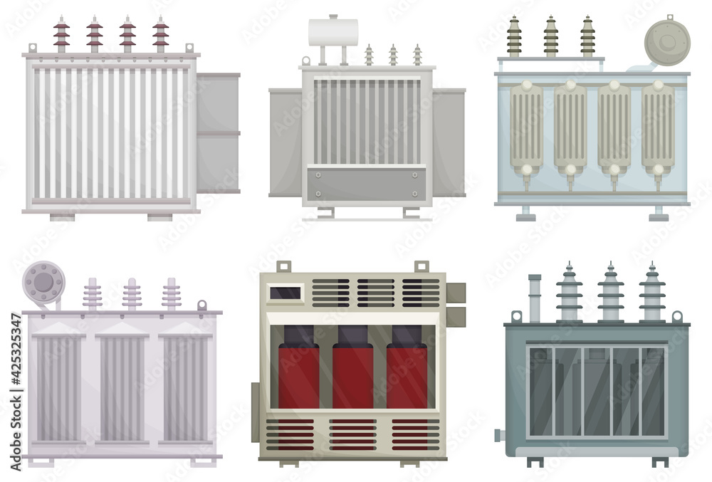 Transformer Electric Vector Installation On White Background Isolated Cartoon Set Icon Energy 6060