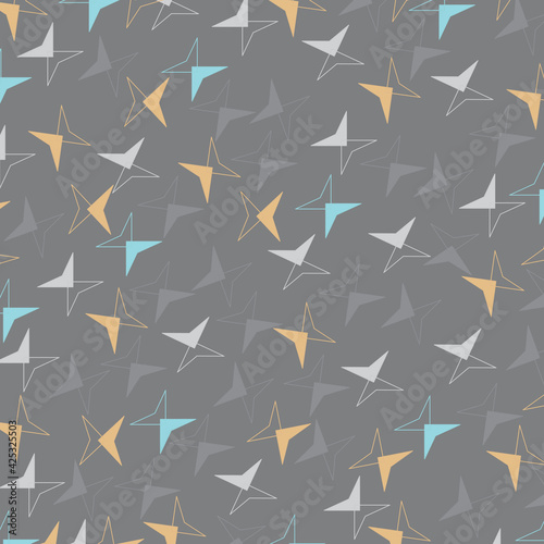 Geometric pattern with colorful elements, triangles. Memphis style. For fabric, page, web.