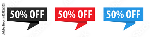 50 Percent OFF Sale - Origami Speech Bubble. Vector banner. Label set