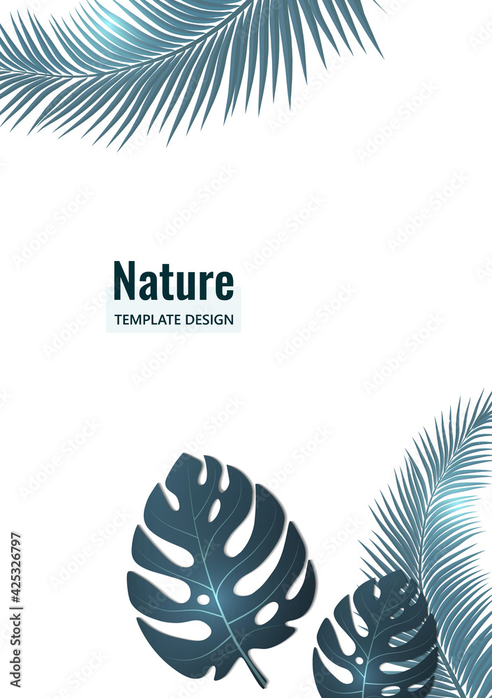 Abstract tropical style. Monstera leaves and palm trees on a white background. Vector illustration
