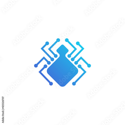 Digital tick with simple connection lines logo template - cyberspace technology design vector