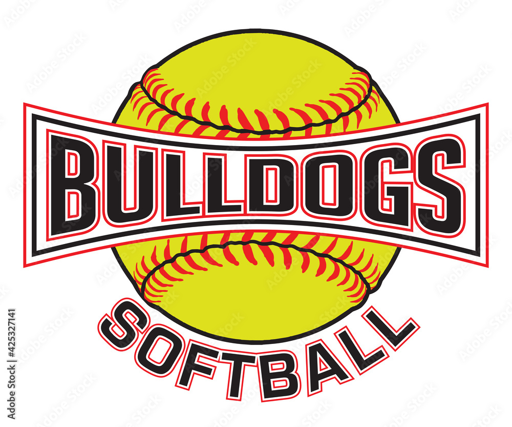 Bulldogs Softball Graphic is a sports design which includes a softball and  text and is perfect for your school or team. Great for Bulldogs t-shirts,  mugs and other products. Stock Vector |