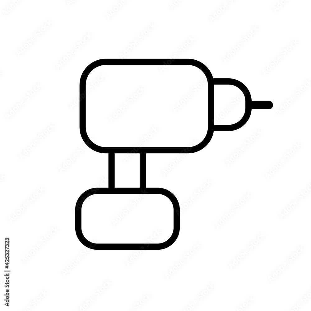 Electric Drill, Screwdriver thin line icon in black. Isolated sign on white. Renovation symbol. Trendy illustration in flat style for: app, graphic design, infographic, web, ui, ux. Vector EPS 10 Electric Drill, Screwdriver thin line icon in black. Isolated sign on white. Renovation symbol. Trendy illustration in flat style for: app, graphic design, infographic, web, ui, ux. Vector EPS 10