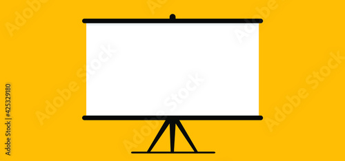 Presentation screen. Empty board or billboard. Screen projector for cinema, movie, games and meetings. Flat vector slide screen sign. Education empty canvas wall frame for meeting on school or work.