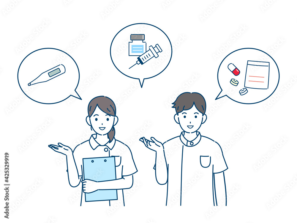 医者 看護師 獣医 男女 案内 お知らせ 予防接種 薬 検温 イラスト素材 Vector De Stock Adobe Stock