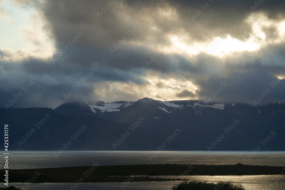 Fototapeta premium Northeast Iceland. Mountains nature landscape at dramatic sunset