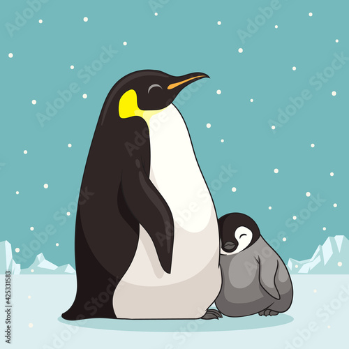 Family of penguins in cartoon style. Penguin character design. vector illustration