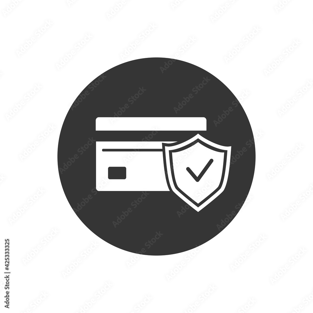 Credit card protection white icon. Vector