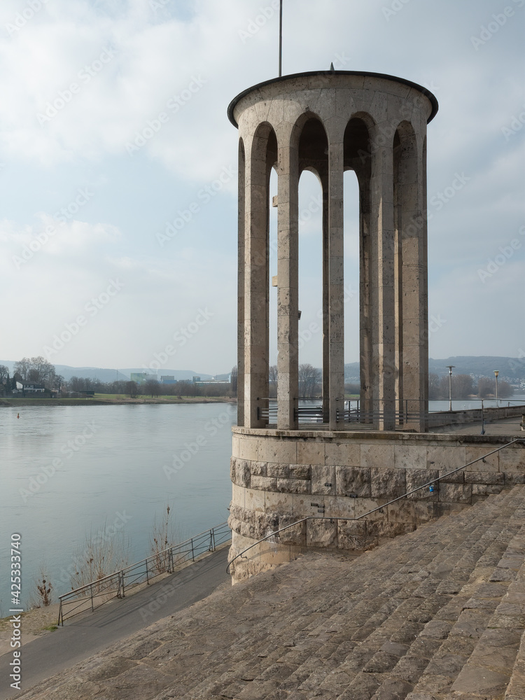 Gauge tower of Neuwied, Germany at the river Rhine - copy space