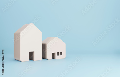 3D houses on blue background. Real estate concept. 3d rendering.